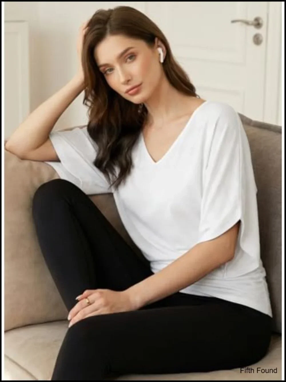 V Neck 3/4 Batwing Sleeve Ruched T-Shirt Blouse Business Work Outfits